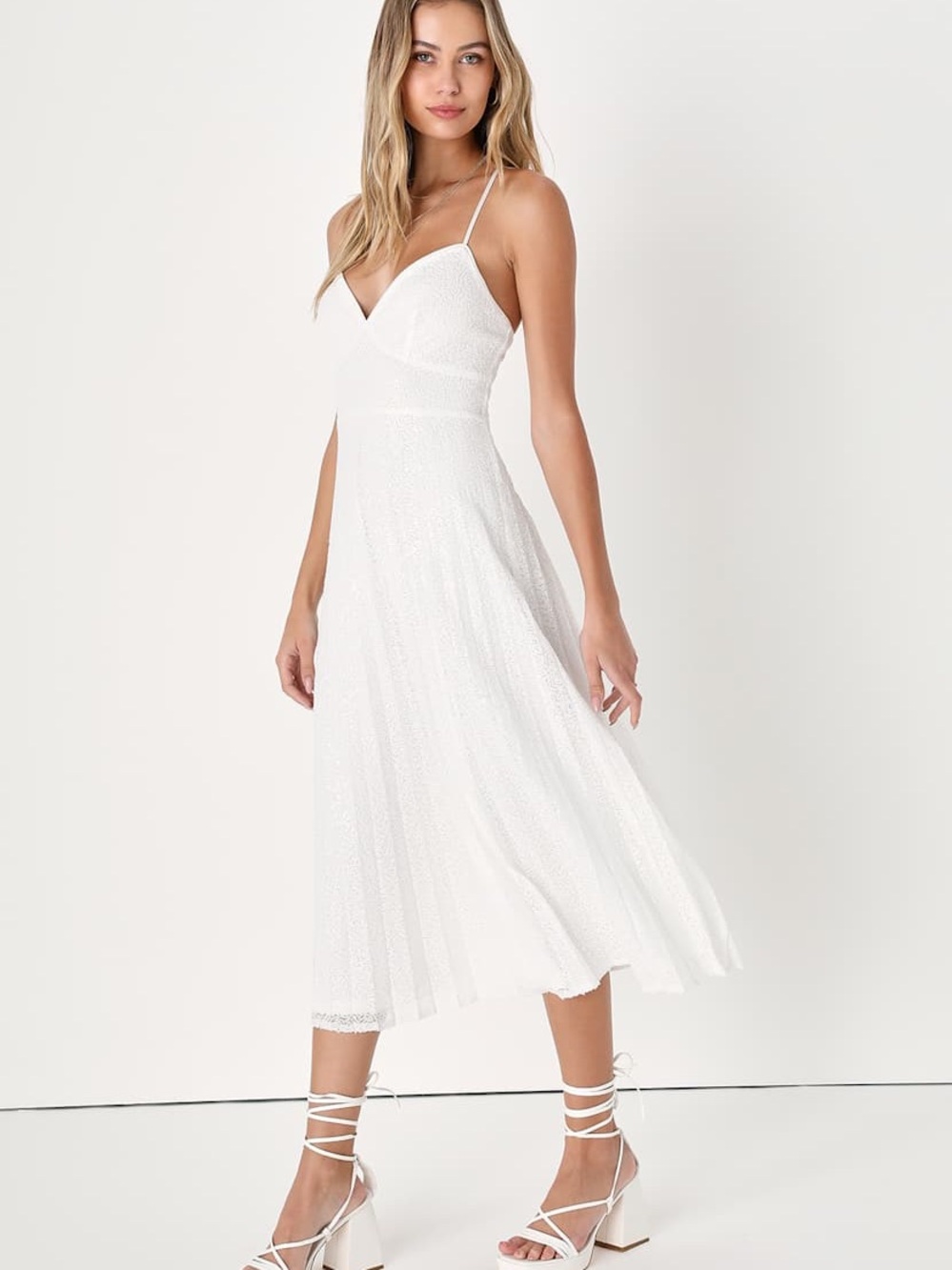 Lulu's White Spaghetti Strap Midi Dress